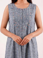 The Kaftan Company Nightdress Grey Embroidered Nightdress with Snap-Button Closure