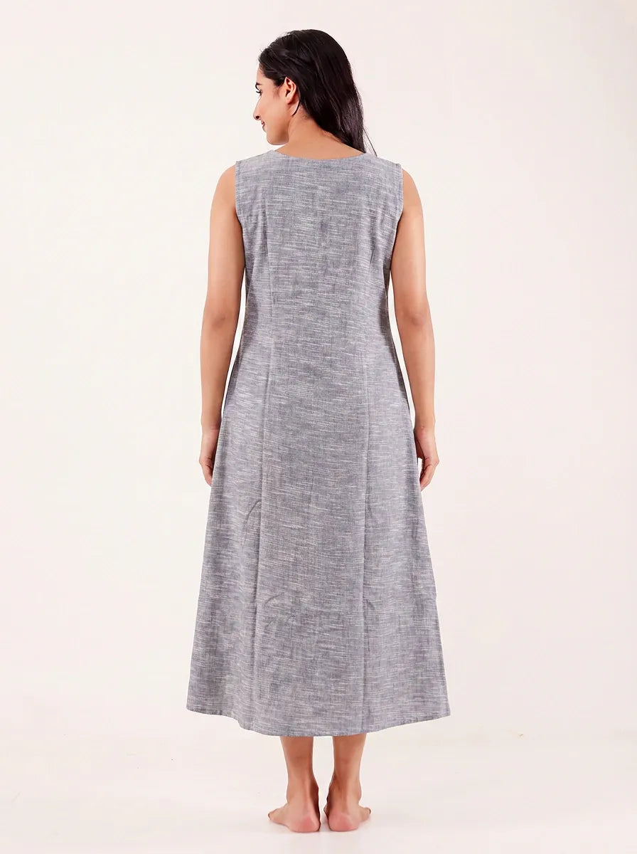 The Kaftan Company Nightdress Grey Embroidered Nightdress with Snap-Button Closure