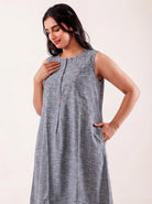 The Kaftan Company Nightdress Grey Embroidered Nightdress with Snap-Button Closure