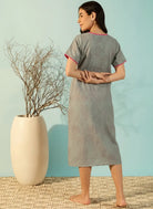 The Kaftan Company Nightdress Grey Floral Print Nightdress with Pink Contrast Trim