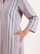 The Kaftan Company Nightdress Grey Striped Cotton Maxi Nightdress with Three-Quarter Sleeves