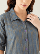The Kaftan Company Nightdress Grey Striped Cotton Shirt Nightdress with High-Low Hem