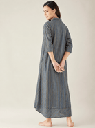 The Kaftan Company Nightdress Grey Striped Cotton Shirt Nightdress with High-Low Hem