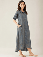 The Kaftan Company Nightdress Grey Striped Cotton Shirt Nightdress with High-Low Hem
