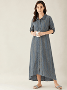 The Kaftan Company Nightdress Grey Striped Cotton Shirt Nightdress with High-Low Hem