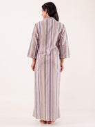 The Kaftan Company Nightdress Grey Striped Printed Thick Cotton Nightdress