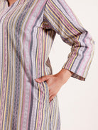 The Kaftan Company Nightdress Grey Striped Printed Thick Cotton Nightdress