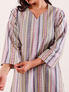The Kaftan Company Nightdress Grey Striped Printed Thick Cotton Nightdress