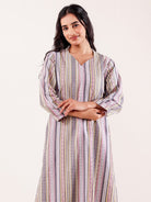 The Kaftan Company Nightdress Grey Striped Printed Thick Cotton Nightdress