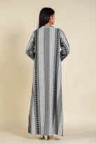 The Kaftan Company Nightdress Grey Tribal Print Cotton Nighty with Embroidered Neckline