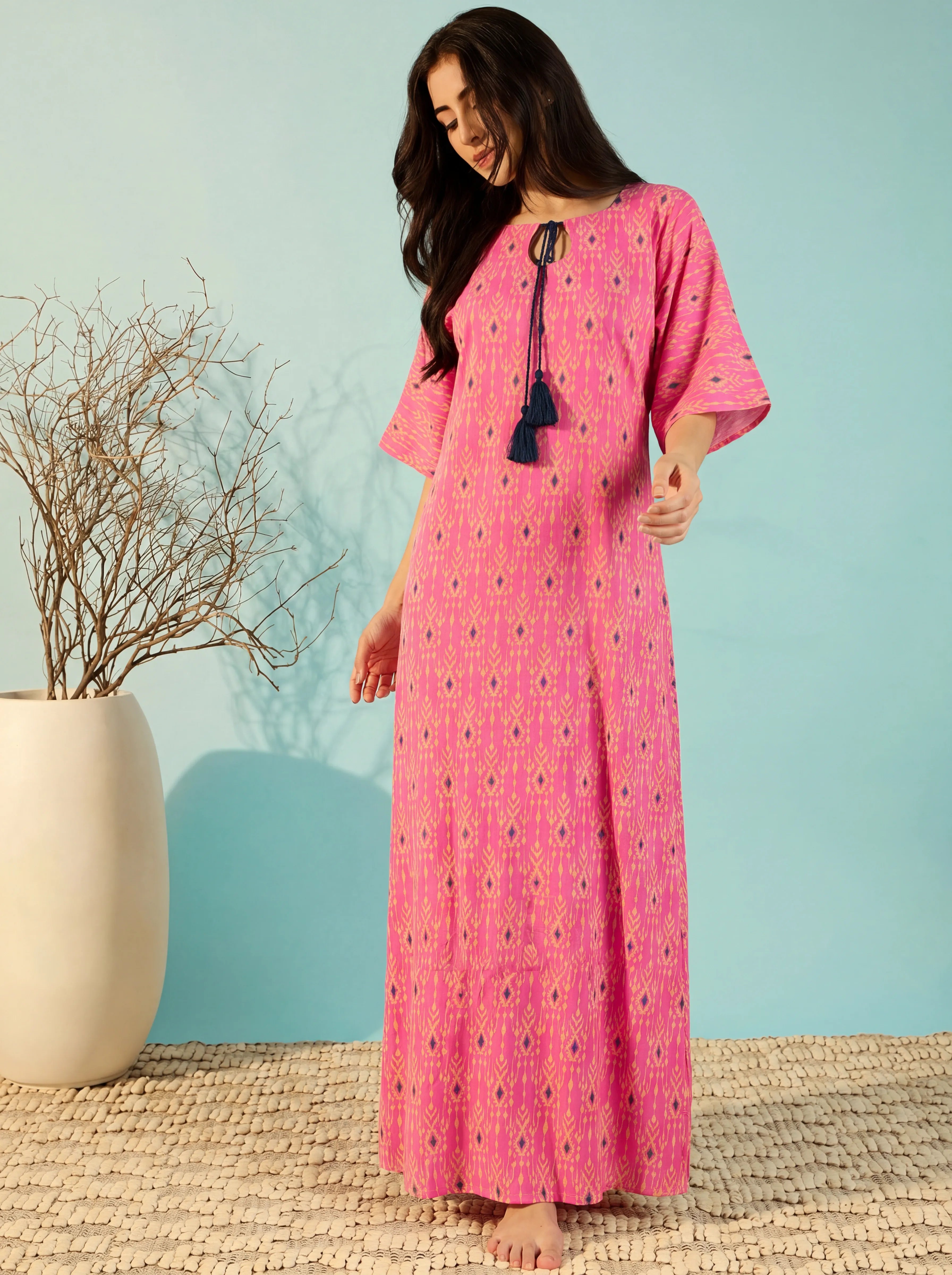 The Kaftan Company Nightdress Ikat Print Maxi Nightdress