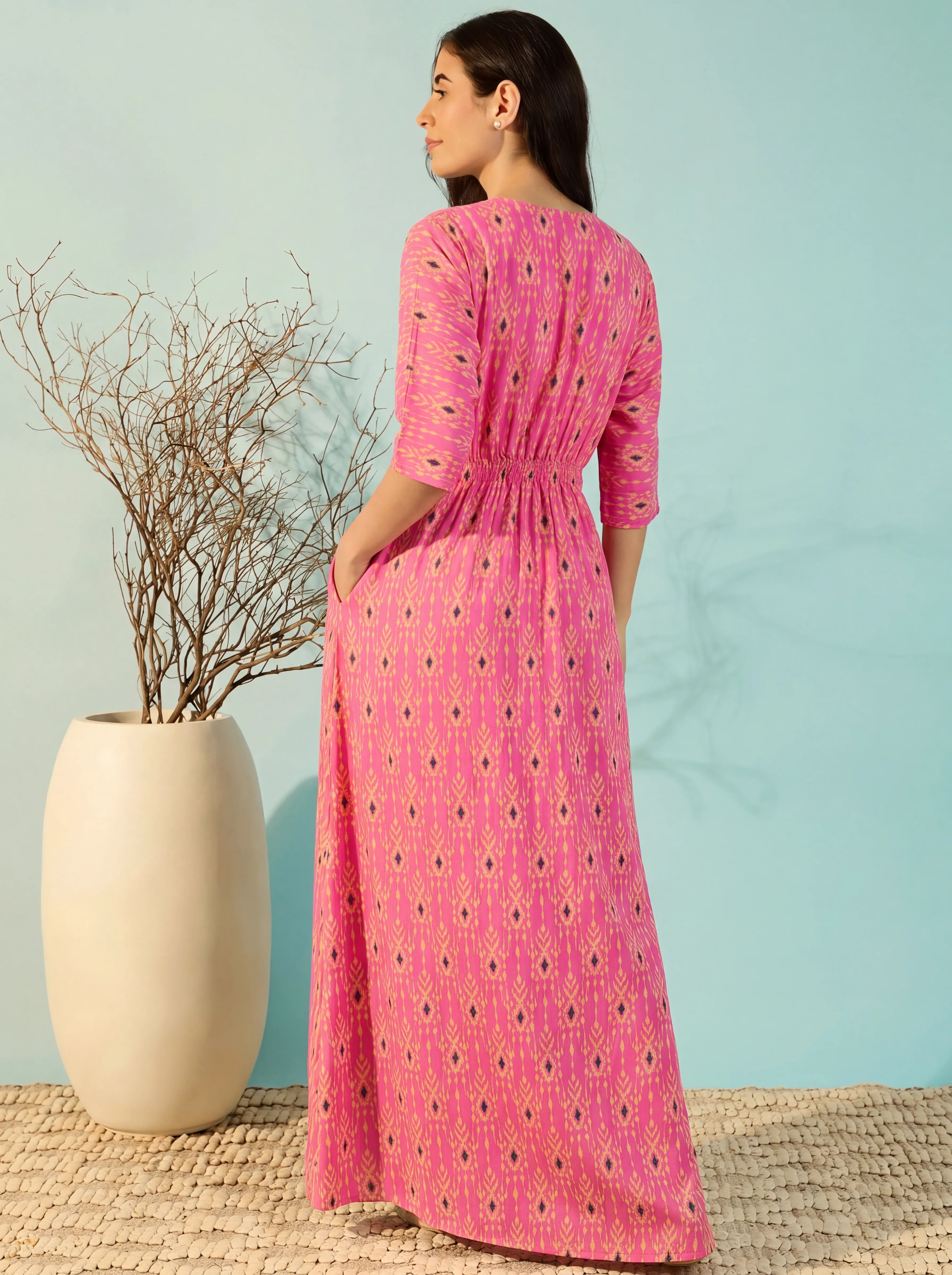 The Kaftan Company Nightdress Ikat Print Maxi Nightdress