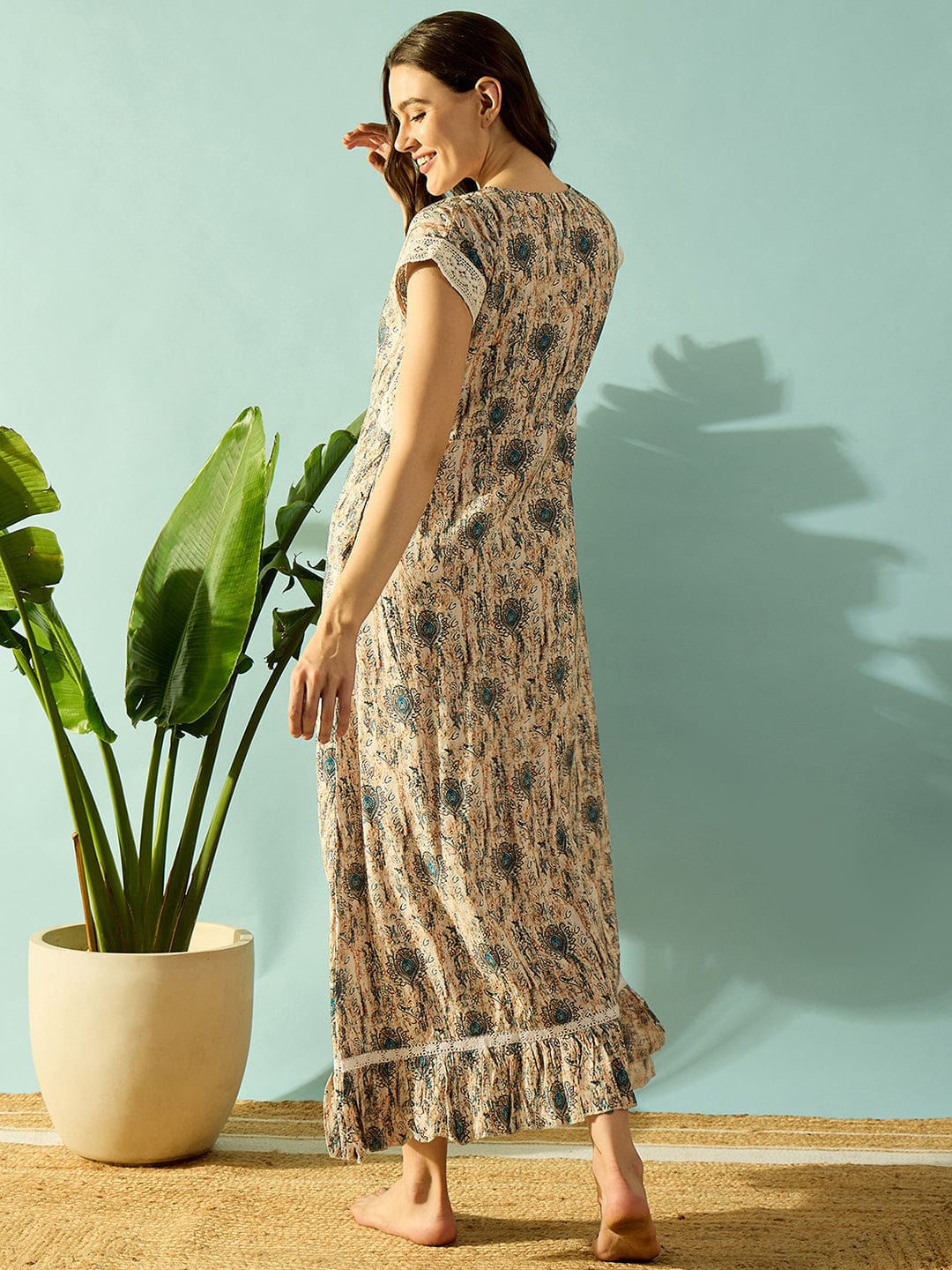 The Kaftan Company Nightdress Intricate Floral Digital Printed Night Dress