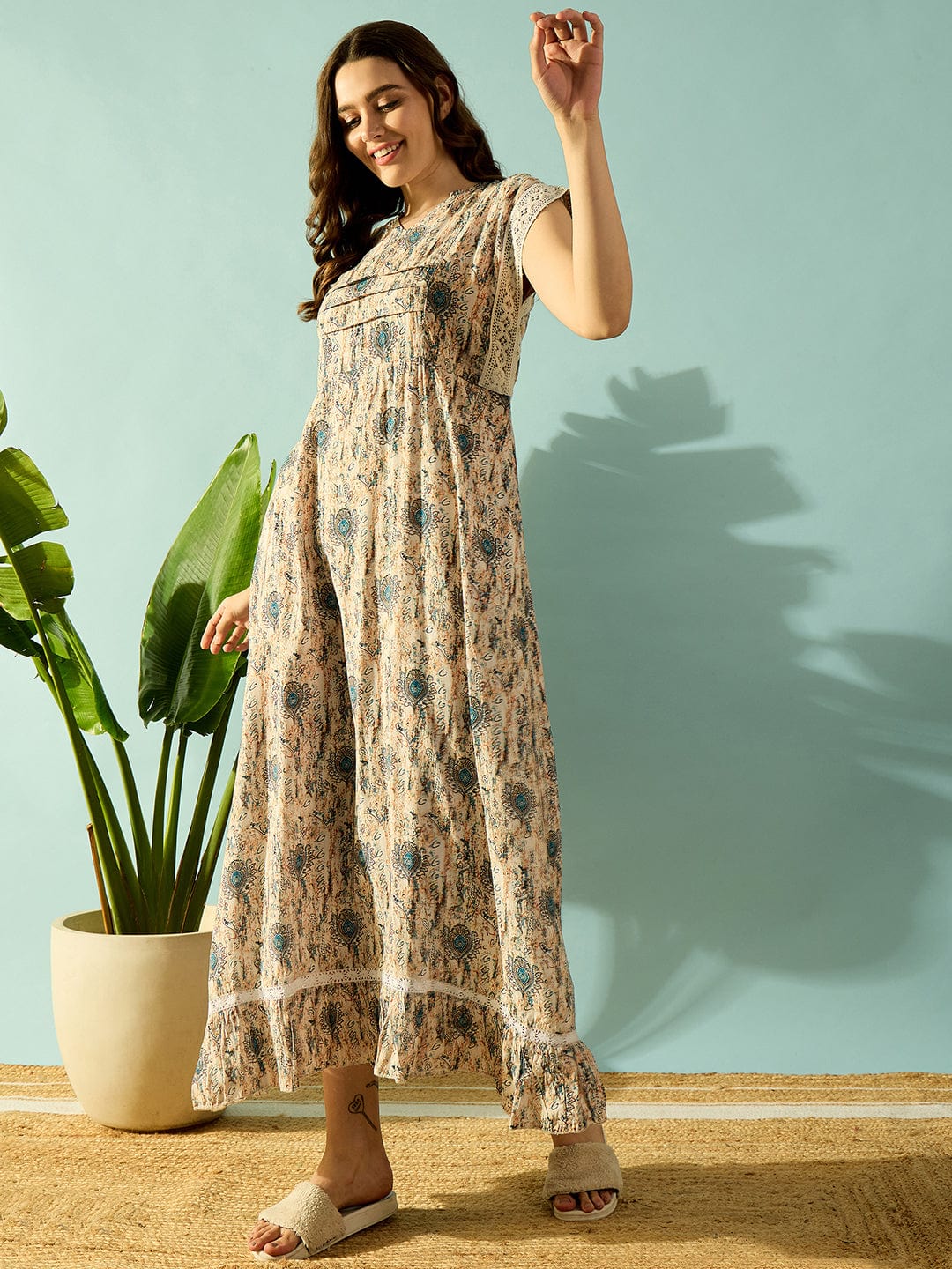 The Kaftan Company Nightdress Intricate Floral Digital Printed Night Dress