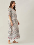 The Kaftan Company Nightdress Ivory Diamond Print Nightdress with Floral Border
