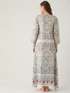 The Kaftan Company Nightdress Ivory Diamond Print Nightdress with Floral Border