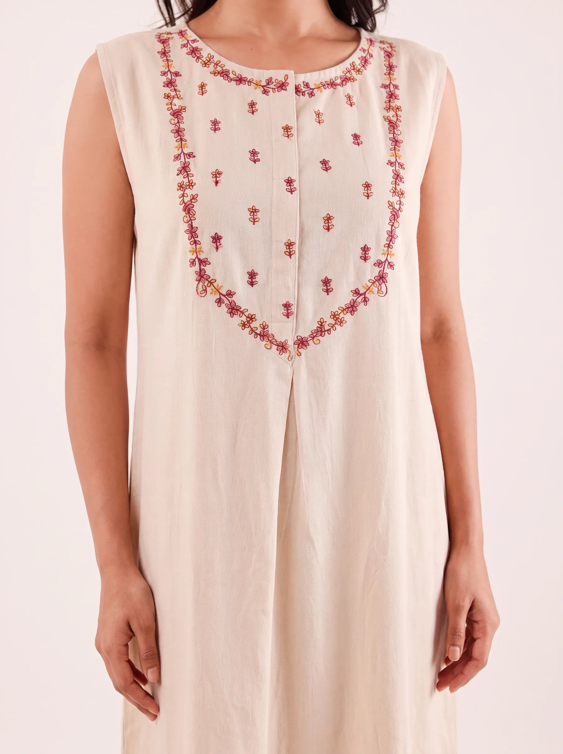 The Kaftan Company Nightdress Ivory Embroidered Nightdress with Snap-Button Closure