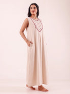The Kaftan Company Nightdress Ivory Embroidered Nightdress with Snap-Button Closure