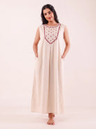 The Kaftan Company Nightdress Ivory Embroidered Nightdress with Snap-Button Closure