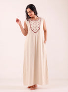 The Kaftan Company Nightdress Ivory Embroidered Nightdress with Snap-Button Closure