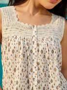 The Kaftan Company Nightdress Ivory Floral Print Cotton Nightdress with Lace Yoke and Button Placket