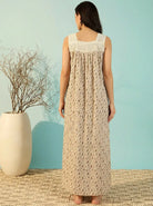 The Kaftan Company Nightdress Ivory Floral Print Cotton Nightdress with Lace Yoke and Button Placket