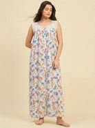 The Kaftan Company Nightdress Ivory Floral Viscose Nightdress with Lace Yoke and Button Placket