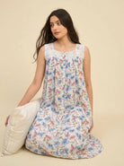 The Kaftan Company Nightdress Ivory Floral Viscose Nightdress with Lace Yoke and Button Placket