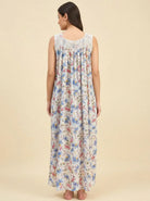 The Kaftan Company Nightdress Ivory Floral Viscose Nightdress with Lace Yoke and Button Placket