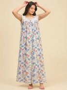 The Kaftan Company Nightdress Ivory Floral Viscose Nightdress with Lace Yoke and Button Placket