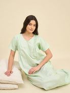 The Kaftan Company Nightdress Light Green Cotton Viscose Blend Nightdress – Soft Pleated Yoke & Side Pockets