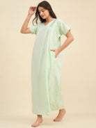 The Kaftan Company Nightdress Light Green Cotton Viscose Blend Nightdress – Soft Pleated Yoke & Side Pockets