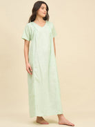 The Kaftan Company Nightdress Light Green Cotton Viscose Blend Nightdress – Soft Pleated Yoke & Side Pockets