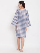 The Kaftan Company Nightdress Light Pink and Blue Cotton Checks Short Nightdress
