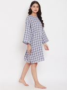 The Kaftan Company Nightdress Light Pink and Blue Cotton Checks Short Nightdress