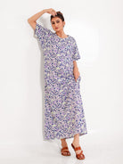 The Kaftan Company Nightdress Lilac Cotton Floral Nightdress with Pockets