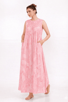 The Kaftan Company Blush Pink Linear Print Cotton Sleeveless Nightdress with Pockets