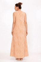 The Kaftan Company Peach Linear Print Cotton Sleeveless Nightdress with Pockets
