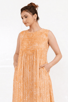The Kaftan Company Peach Linear Print Cotton Sleeveless Nightdress with Pockets
