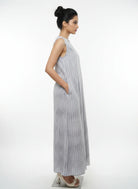 The Kaftan Company Nightdress Linear Print Cotton Sleeveless Nightdress with Pockets