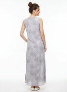 The Kaftan Company Nightdress Linear Print Cotton Sleeveless Nightdress with Pockets