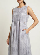 The Kaftan Company Nightdress Linear Print Cotton Sleeveless Nightdress with Pockets