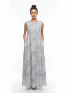 The Kaftan Company Nightdress Linear Print Cotton Sleeveless Nightdress with Pockets