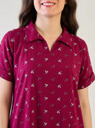 The Kaftan Company Nightdress Magenta Floral Cotton Collared Nightdress with Pockets