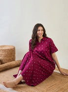The Kaftan Company Nightdress Magenta Floral Cotton Collared Nightdress with Pockets