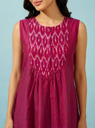 The Kaftan Company Nightdress Magenta Sleeveless Cotton Nightdress with Ikat Print Yoke