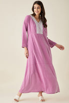 The Kaftan Company Nightdress Mauve Velvet Nightdress with Lace Detail Neckline