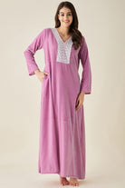 The Kaftan Company Nightdress Mauve Velvet Nightdress with Lace Detail Neckline