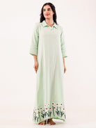 The Kaftan Company Nightdress Mint Green Embroidered Cotton Nightdress