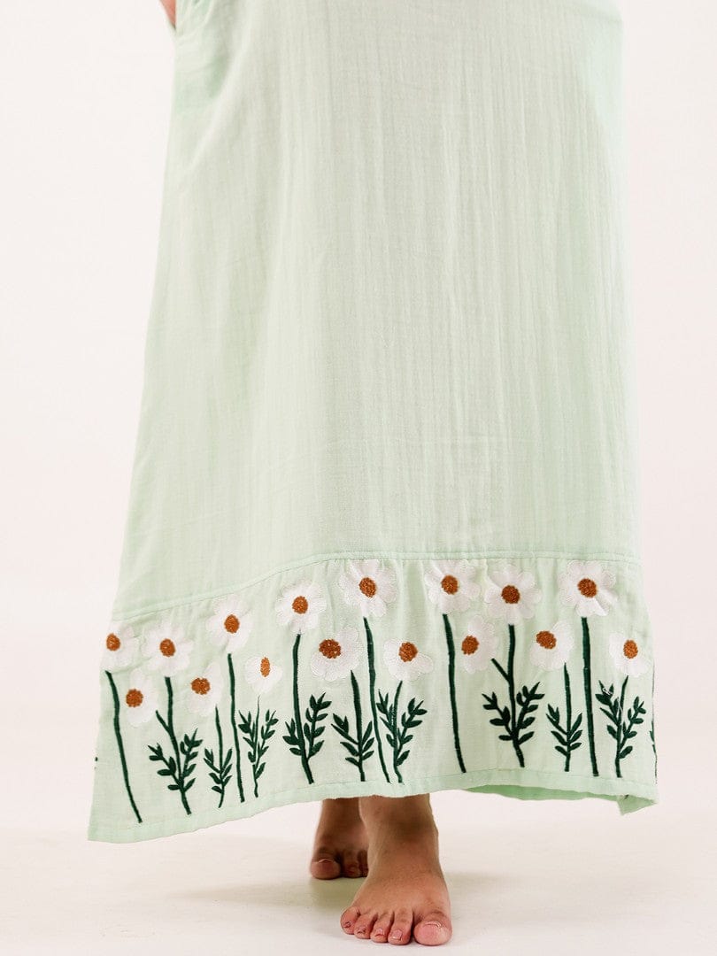 The Kaftan Company Nightdress Mint Green Embroidered Cotton Nightdress